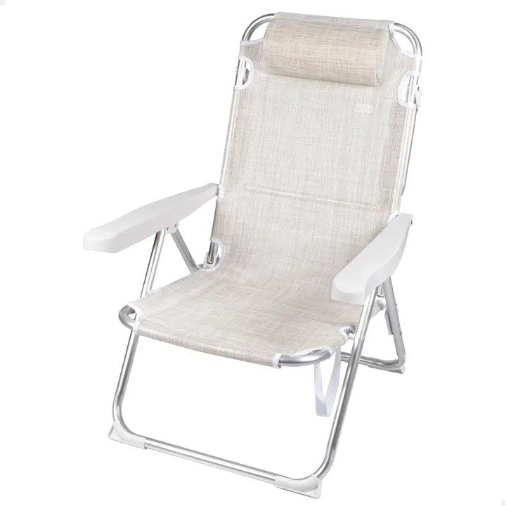 Silla playera alta multiposición Aktive, Silla de playa alta, Silla multiposición, Silla playa plegable, Silla de playa plegable Aktive, reclinable y ligera con asa de transporte y cojín, Peso máx. 110Kg., medidas 48x60x90cm. - 1