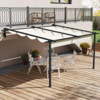 Outsunny Pérgola de Pared Cenador de Jardín con Techo Retráctil de Poliéster y Marco de Acero para Celebraciones Fiestas Bodas Crema y Gris Oscuro - details 1
