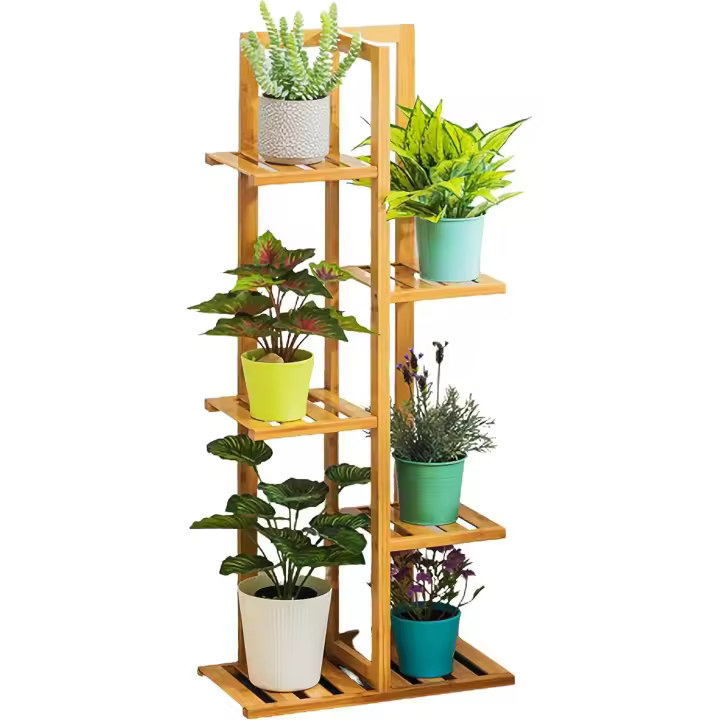 Estantería de Bambú para Plantas con 5/6/7 Niveles - Exhibición y Soporte de Macetas - Interior y Exterior - Salón, Balcón, Aire Libre - Ecológica - 1