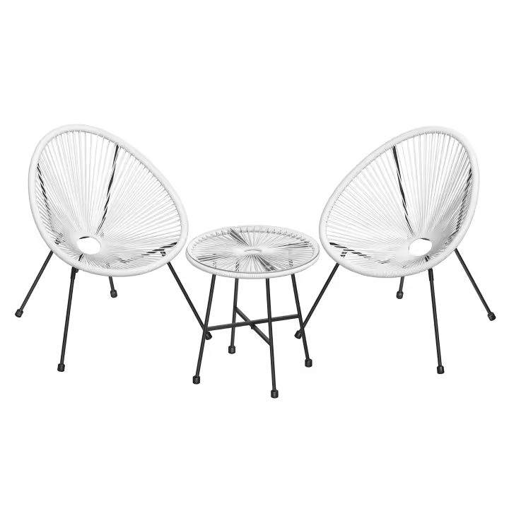 SONGMICS Conjunto de Muebles de Jardín, 3 Piezas, Silla Acapulco, Asientos de Exterior, Mesa con Tapa de Cristal y 2 Sillas, Conjunto Mueble de Interior y Exterior, Blanco/Negro/Turquesa - 1