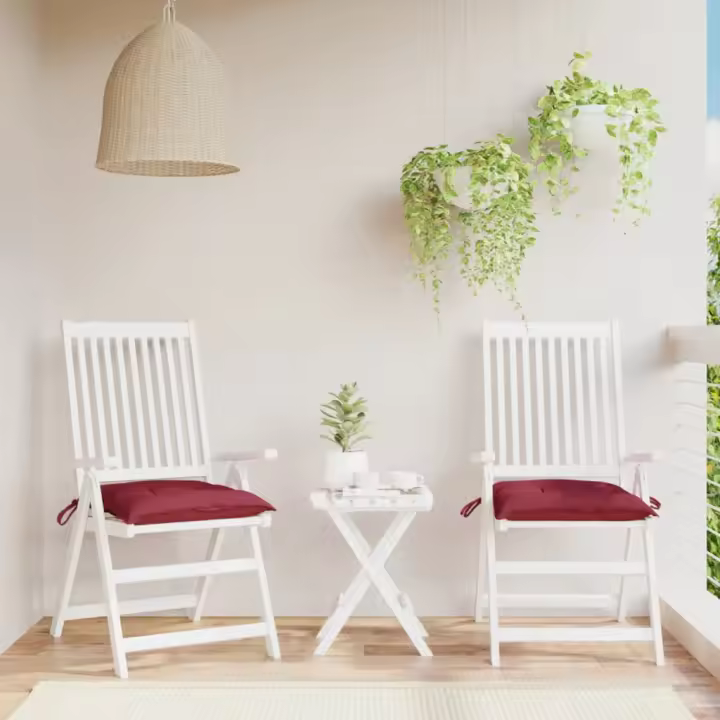 vidaXL Cojines silla de jardín 2 uds tela Oxford rojo tinto 40x40x7 cm - 1
