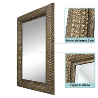 Espejo Rectangular de Metal Labrado en Oro Patinado, Espejo de Pared con Luna Biselada. Ideal para Baños, Salón, Dormitorio... (Mod. Malasia 99X69 cm) - details 2
