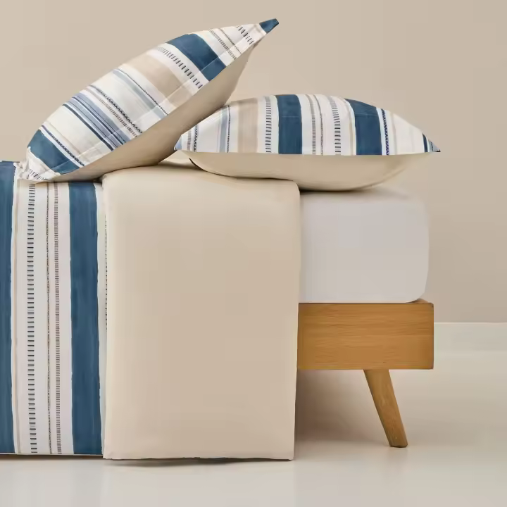 TEXTURA Funda nórdica algodón rayas Drea color azul100% Algodón percal, Percal, Estampado digital, Disponible en: cama 80-90cm/cama 135-140cm/cama 150-160cm/cama 180-200cm - 1