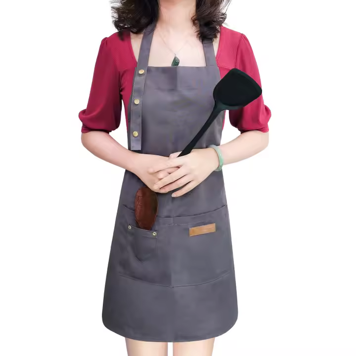 Delantal para hombre y mujer con tirantes ajustables y bolsillos grandes, delantal de cocina de lona de algodón con pechera impermeable, color gris - 1