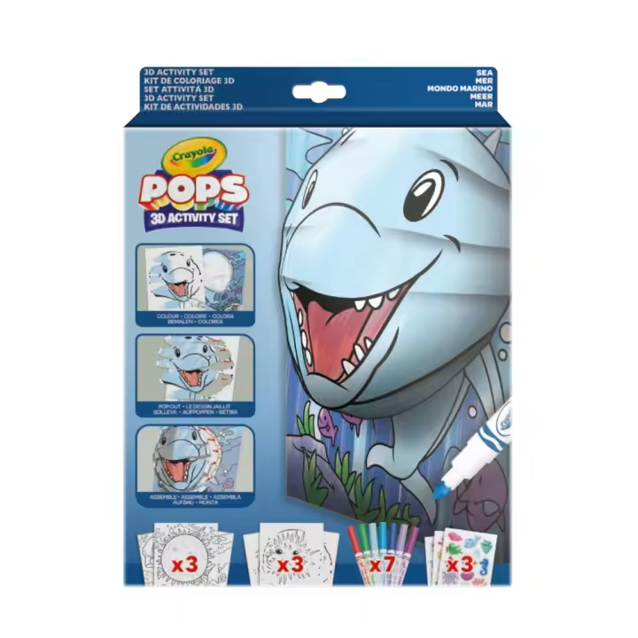 Actividades 3D Color Pops Sea set con 3 fondos, 3 hojas 3D, 7 rotuladores, 3 hojas adhesivas y cinta adhesiva. 29x22x2,6 cm (Crayola 04-2805) - 1