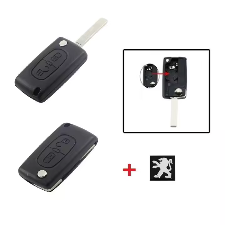 BARAC Llave Mando Carcasa de 2 Botones CE0536 VA2 liso para Peugeot 206 107 307 308 407 807 para llavero con insignia - 1