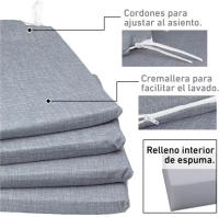 Pack 4 Cojines para Sillas - Estampados Lisos con 2 Cintas de Sujeción - Ideal para Interiores y Exteriores - 40 x 40 x 3 cm - details 0