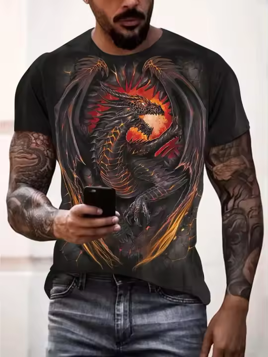 Camiseta Para Hombre Diseñadora Con Impresión 3D De Dragón Estilo Harajuku Moda Casual Camiseta De Verano Con Mangas Cortas Para Ropa De Calle - 1