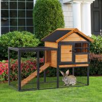 PawHut Conejera de Exterior Jaula para Mascotas Pequeñas 2 Niveles con Rampa Bandeja Extraíble de Madera y Metal 122x63x92 cm para Conejos Cobayas Madera y Gris - details 1