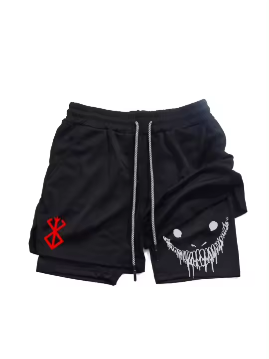Shorts Deportivos 2-en-1 Para Hombre Berserk: Corto De Correr Secado Rápido Gimnasio Y Entrenamiento Doble Capa Polyester Acetato - 1