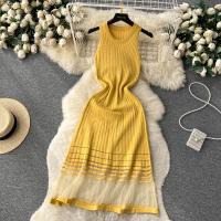 Vestido Midi Bodycon A-Line De Mujer Sin Mangas Patchwork Tejido Long Sundress Malla Elástica Estilo Callejero Verano 2024 - details 5