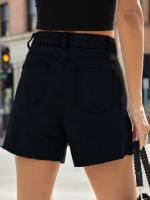 Shorts De Mezclilla Sueltas Para Mujer Estilo Casual Verano Cierre De Cremallera Y Botones Talla Media Jeans Rectos - details 7