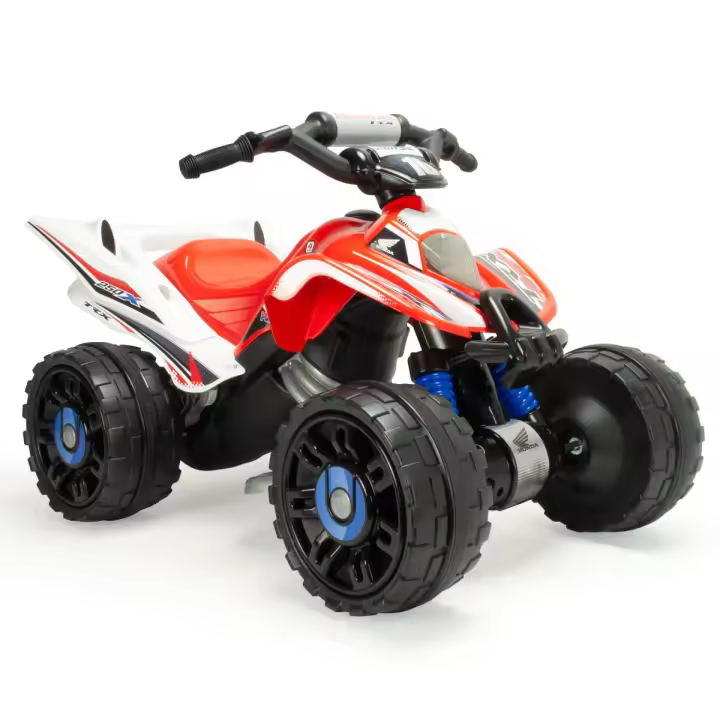 INJUSA - Quad Eléctrico Infantil ATV | Vehículo a Batería para Niños de 2 a 5 Años | Batería 12V | Pedal Acelerador | Freno Eléctrico | Ruedas Anchas de Plástico con Bandas de Goma EVA | Velocidad 6 km/h | Licencia de Marca | Color Blanco, Rojo y Verde - 1