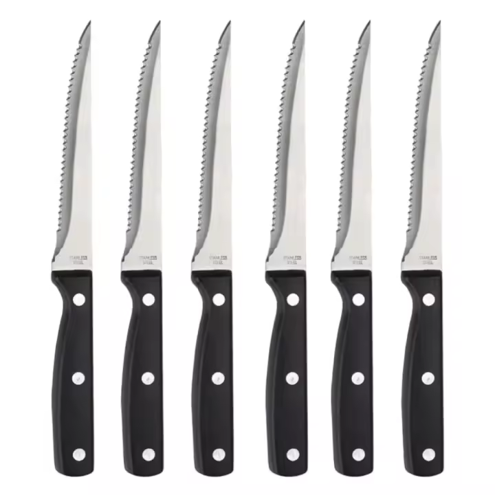 Juego de 6 Cuchillos Chuleteros Masterpro Gourmet - Acero Inoxidable - Mango ABS Negro - Recomendado por Pepe Rodríguez - Lavavajillas - Presentación en Caja Regalo, Bergner, BG-8915-MM - 1