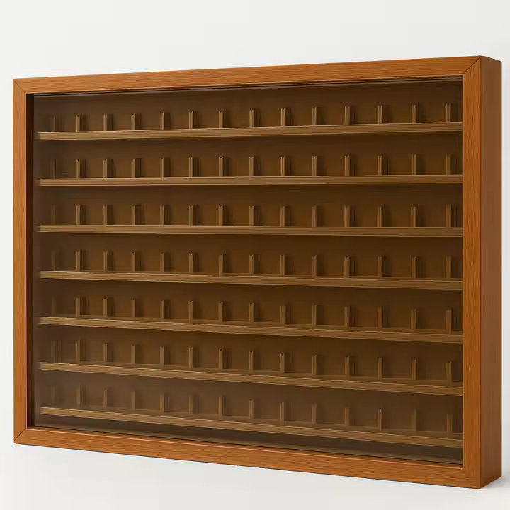 Vitrina colecciones dedales. Acabado Barniz Roble. Varias medidas. (98 DEDALES) - 1
