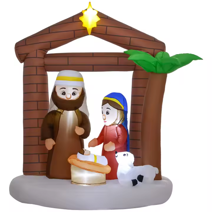 Outsunny Belén Inflable Navideño Decoración Inflable Navideña con Luces LED e Inflador Hinchable Navidad para Exterior 150x90x185 cm Multicolor - 1