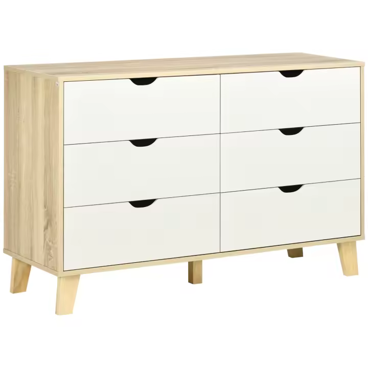 HOMCOM Cómoda con 6 Cajones Cajonera de Armario Mueble Organizador con Cajones para Cocina Dormitorio Salón Estudio Estilo Moderno Antivuelco 120x40x76 cm Blanco - 1