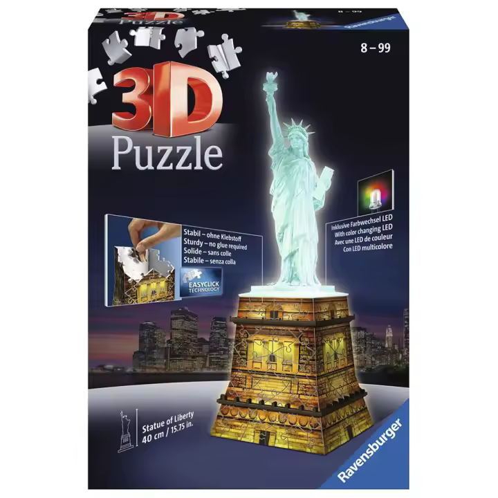 Puzzle 3D Estatua de la Libertad de Noche 180 Piezas, Ravensburger, 12596 - 1