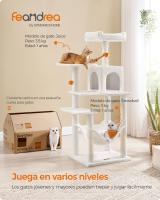 Árbol para gatos de 143 cm, torre con rascadores, plataformas, cueva, hamaca, pompones y tela de felpa en varios colores, multinivel para el entretenimiento felino - details 1