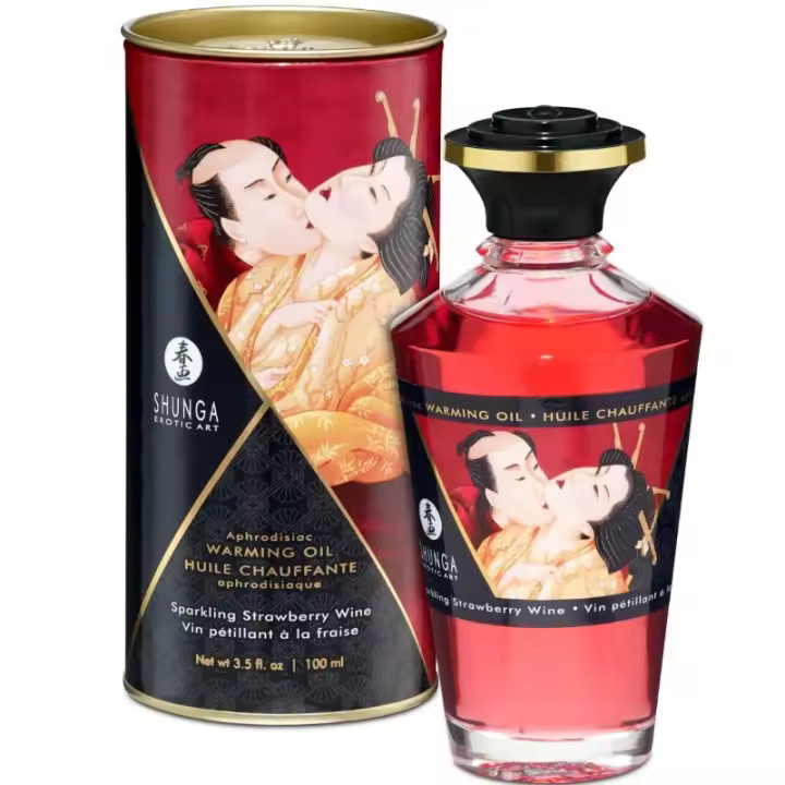SHUNGA ACEITE MASAJE AFRODISIACO EFECTO CALOR SABOR FRESAS Y CAVA 100 ML - 1