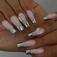 Juego De 24 Uñas Postizas Con Diseño De Flor Y Forma De Coffin Largas Ballerina Frases Francesas Acrílicas Cubiertas Por Encima Para Uñas Artísticas - details 15