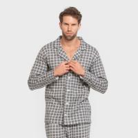 Tramas+ Pijama largo tipo camisero para hombre confeccionado en algodón 100% suave y transpirable, diseño clásico y elegante ideal para dormir o estar en casa con comodidad - details 0