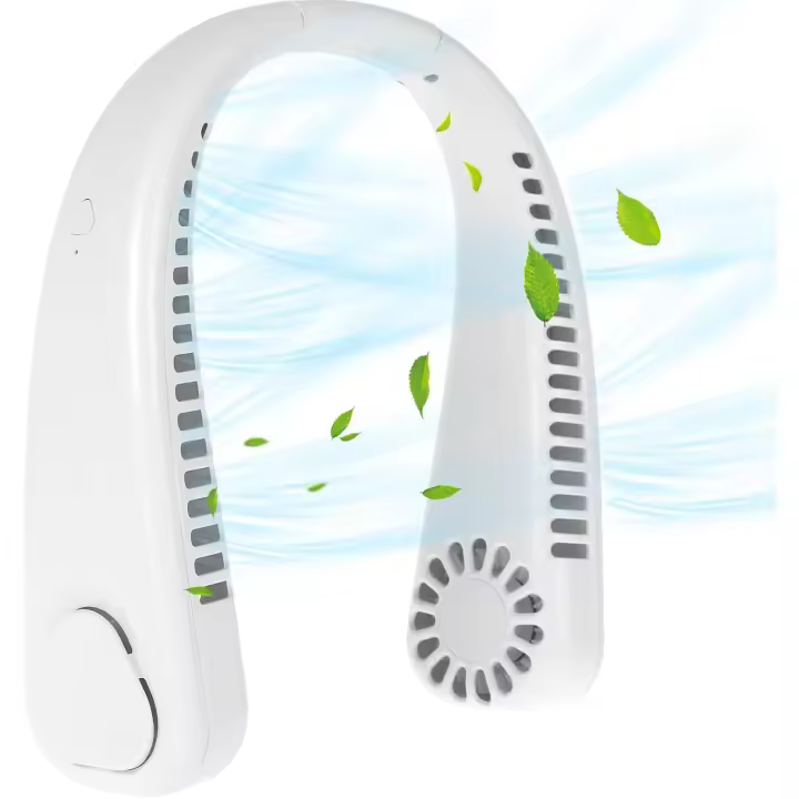 Ventilador de cuello manos libres con flujo de aire de 360°, 3 velocidades, 1200 mAh, recargable por USB, sin hojas, para casa, oficina, deportes al aire libre (blanco) - 1