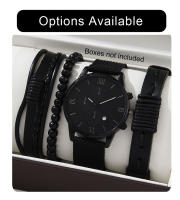 Reloj De Lujo Para Hombre Conjunto De Pulsera Multpieza Moda Negocios Cuero Negro Reloj De Cuarzo Regalo Reno Masculino - details 4