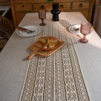 Mantel De Lino Y Poliéster Bohemio Hecho a Mano Con Borlas Color Beige Retro Hueco Para Mesa De Comedor Moderno Antipolvo - details 2
