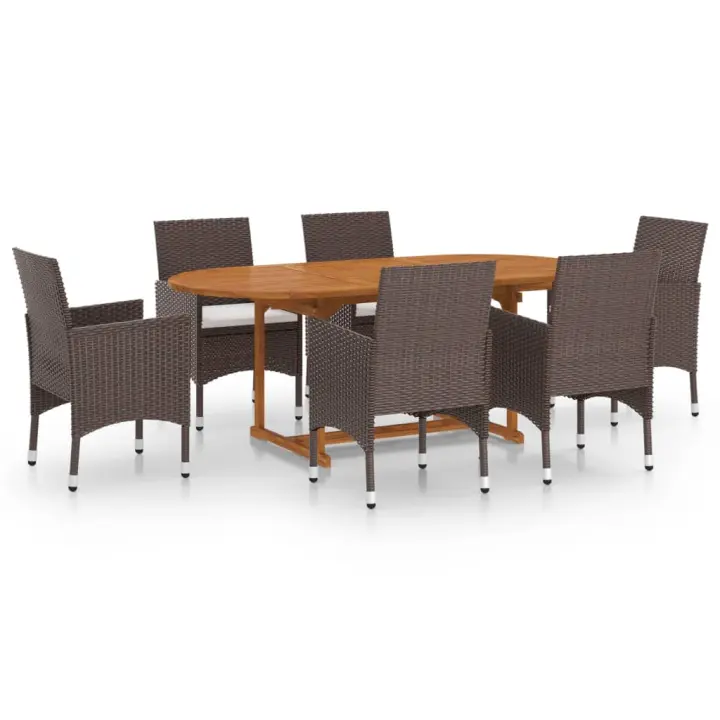 vidaXL Juego de comedor para jardín 7 piezas con cojines marrón - 1