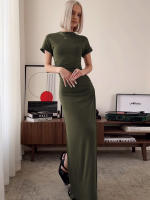 Vestido Maxi Bodycon Dulzura Con Cuello En 'O' Manga Corta Y Abertura En El Lado Elegante Y Ajustado Para Mujer Streetwear Otoño Invierno - details 11