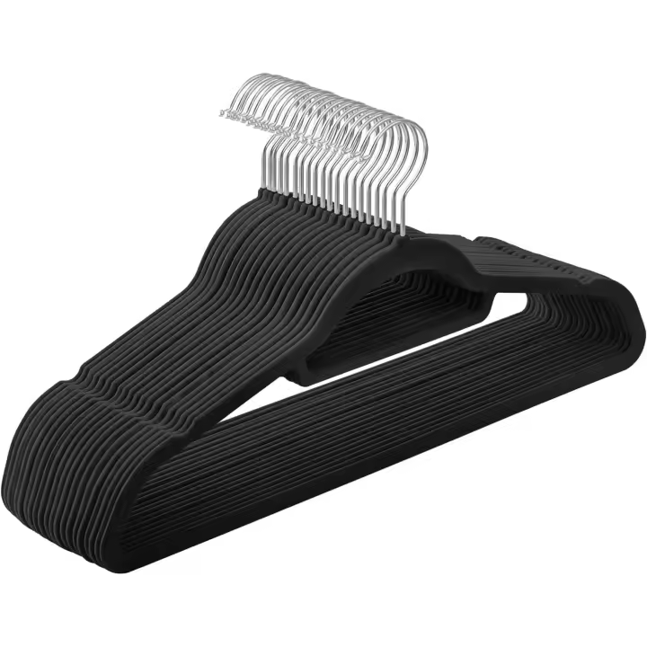Shoppe house - Set de 4 Perchas de Terciopelo Antideslizantes, con Barra Corbata y Gancho Giratorio 360° para Camisas/Vestidos, Negro 30cm - 1