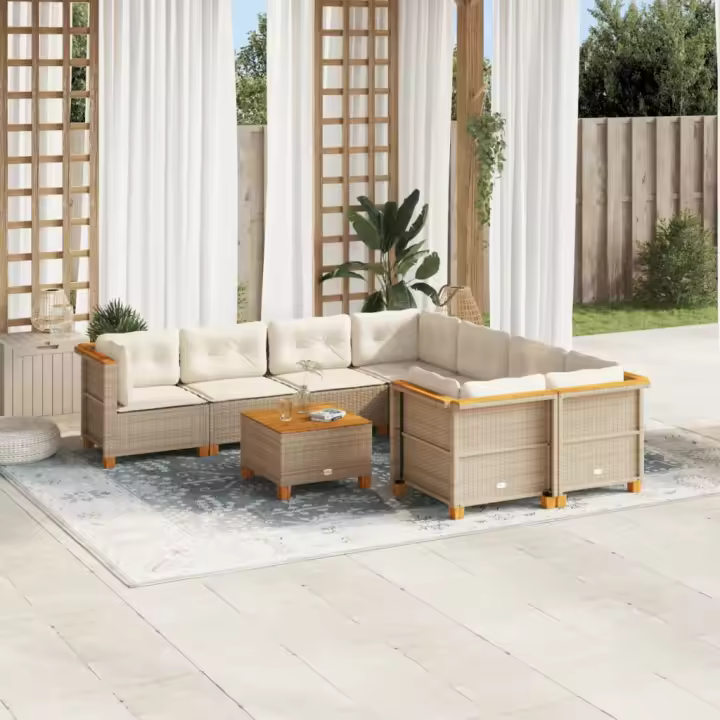 vidaXL Set de sofás de jardín con cojines 9 pzas ratán sintético beige - 1