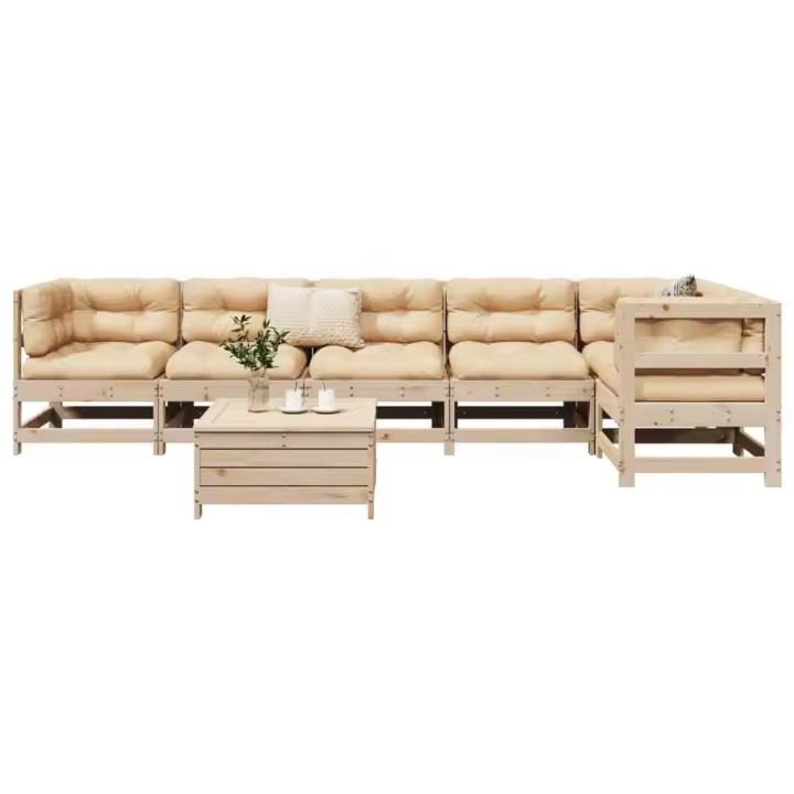 vidaXL Juego de sofás de jardín 7 piezas madera maciza de pino - 1