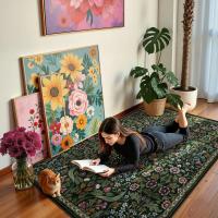 Alfombra Bohemio Floral Vibrante Para Sala De Estar Decorativa Anti-deslizante Lavable Minimalista Para Dormitorio Y Baño - details 7