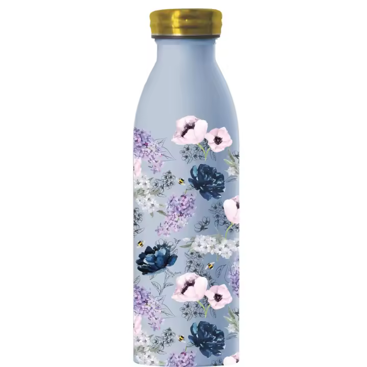 Botella Térmica Bridgerton Bialetti, Diseño Floral y Dorado, Acero Inoxidable, 460 ml - 1