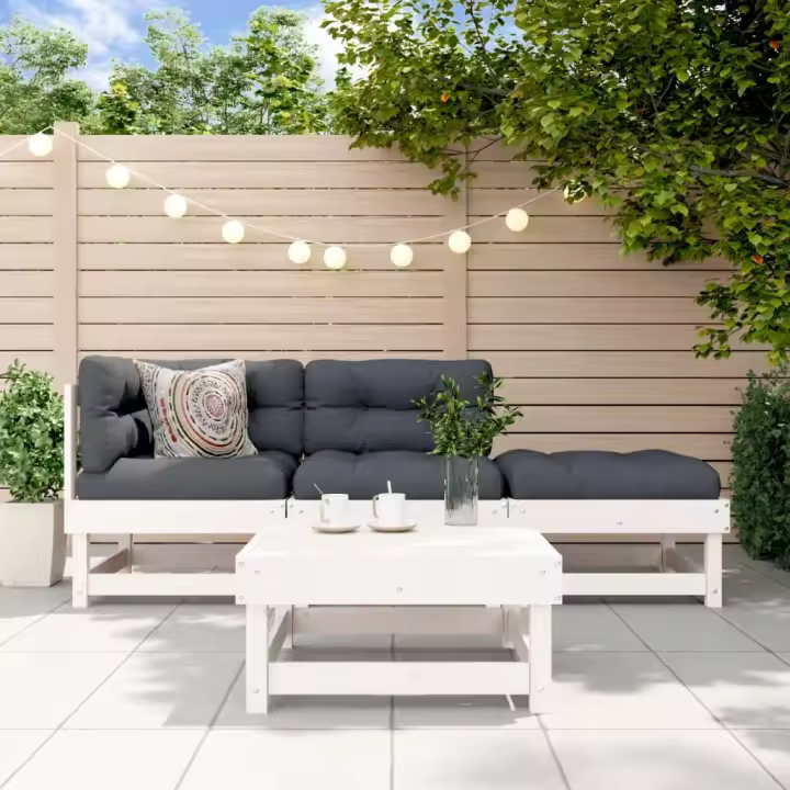 vidaXL Juego de muebles jardín 4 piezas y cojines madera maciza blanco - 1
