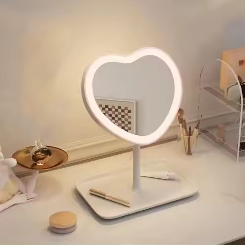 Espejo Maquillaje con Luz En Forma De Corazón Para Escritorio,3 Niveles de Brillo Ajustables para Baño - 1