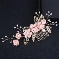 Peine De Boda Lujo Azul Con Flores Y Hojas Doradas Accesorios De Cabello Para Mujer Joyería Para El Cabello Clásica Para Fiesta Y Novia - details 6