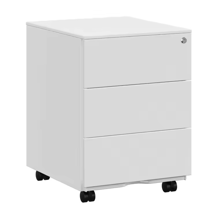 Archivador de acero con ruedas y cierre, 3 cajones para documentos de oficina, 39x45x55 cm, premontado, disponible en negro o blanco mate - 1