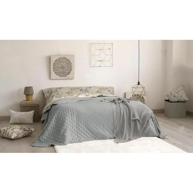 ARISE SHOP-Edredón Soft Borreguillo Domani Marfil Stilia ,Colcha boutí/edredón jacquard Gris reverso borreguillo+cuadrantes 430 g/m²,Fundas cojin incluidas 50x70cm - 1