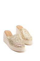 Lyla Wang Sandalias zueco mujer con cuña alta de espartos y plataforma con diseño crochet - details 4