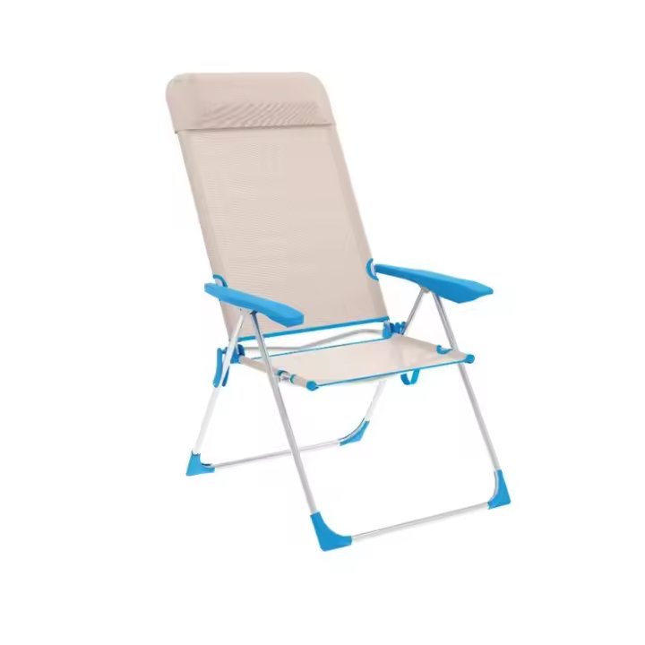 Marbueno Silla Plegable 5 Posiciones Aluminio con Cojin Beige/Azul Playa y Piscina 69X58X109 cm 10175 - 1