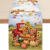 Bandera De Mesa De Agradecimiento Con Calabaza Decoración De Día De Acción De Gracias 2024 Para Casa Con Hoja De Arce Y Girasol Telar De Lino 100% - details 2