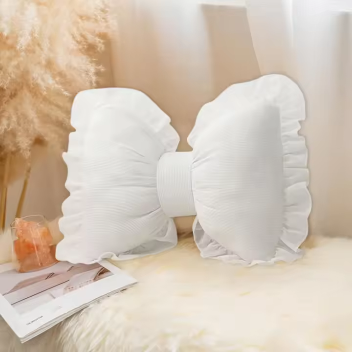 Almohada de lazo, almohada decorativa con forma de lazo, almohada con lazo de encaje, cojín lumbar para sofá, cama, sala de estar, dormitorio, coche, decoración del hogar (blanco) - 1