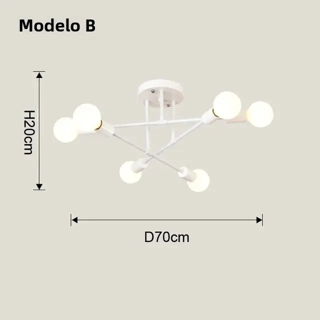 Lámpara De Techo Vintage Pendente Con Base E27 De 6 Cabezas En Negro/Blanco/Oro Para Sala De Estar Moderna Y Sencilla LED - 1
