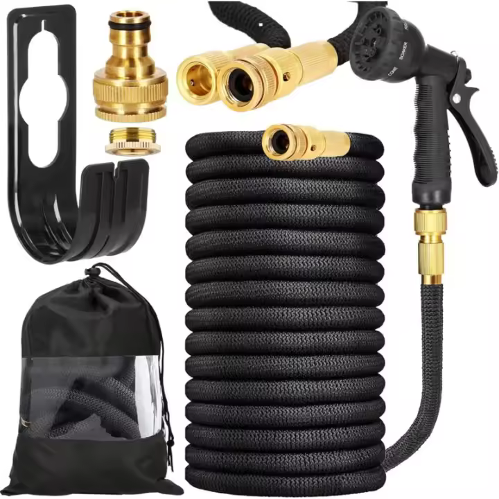 Manguera de jardín flexible, gancho para manguera, 8 funciones, conexiones de 2 3/4", manguera flexible para regar plantas, lavado de coches, piscina (7,5 m) - 1