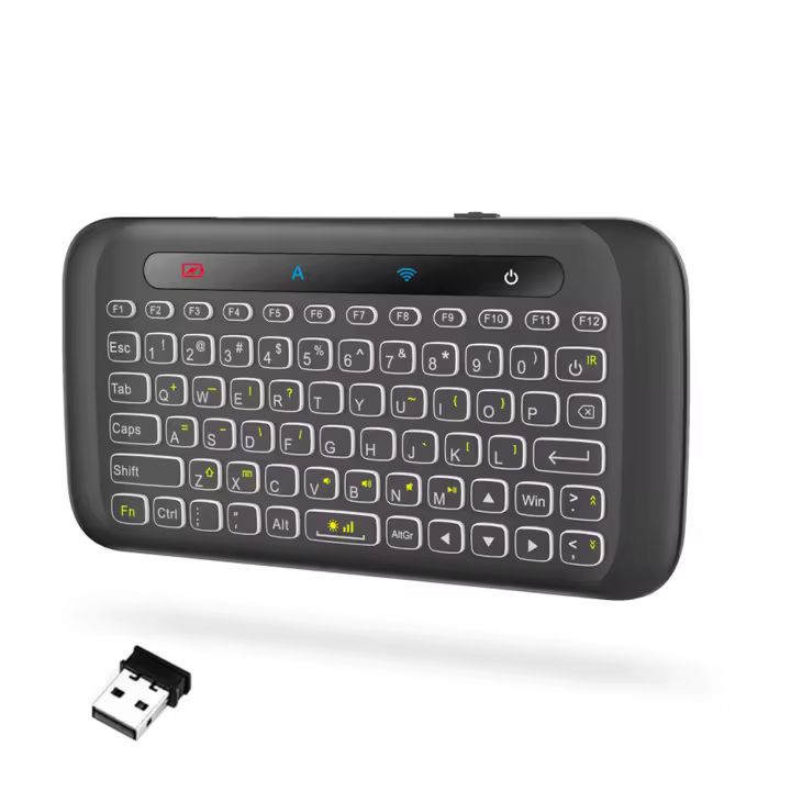 Teclado Retroiluminado Con Pantalla Táctil Air Mouse Y Touchpad LED Colorido Wireless Con Receptor USB Ajustable Brillo - 1