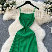 Vestido Largo Tejido De Encaje Con Cintura Alta Midi Sin Mangas Elegante Vestido Amarillo Para Mujer Vestido Fino De Color Negro Vestido De Calle - details 10