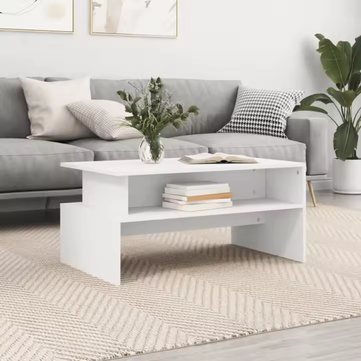 vidaXL Mesa de centro madera de ingeniería blanco 90x55x42,5 cm - 1